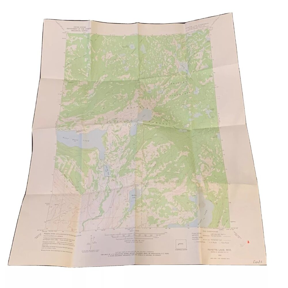 Dept. Of Interior Map - Fayetteville Lake Wyoming - 22 x 27 Topo Vintage 1968